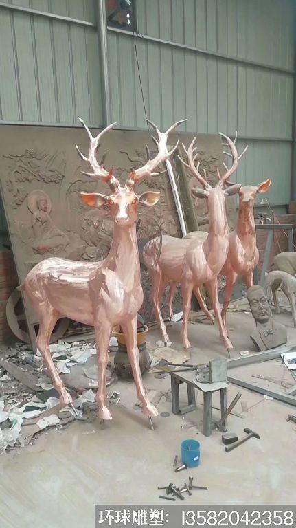 缎铜小鹿雕塑 动物鹿雕塑加工厂家